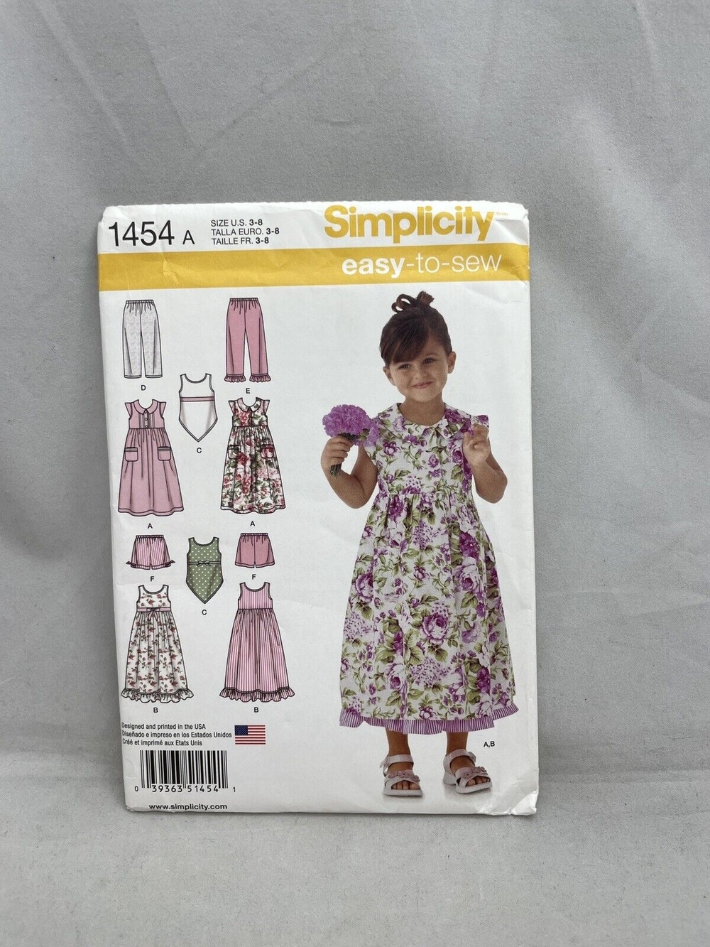 Simplicity 1454 Sewing Pattern Size 3-8 Slip Dress Top Pants Shorts Girls Easy